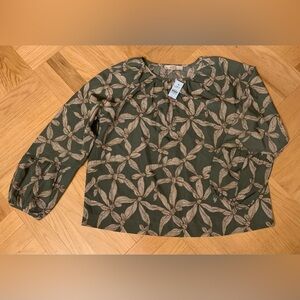 NWT Ann Taylor Loft Printed Blouse Green Petite Large Org. $69